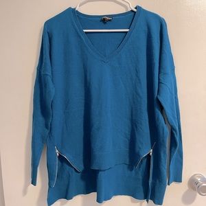 Express teal v neck sweater with side zip details